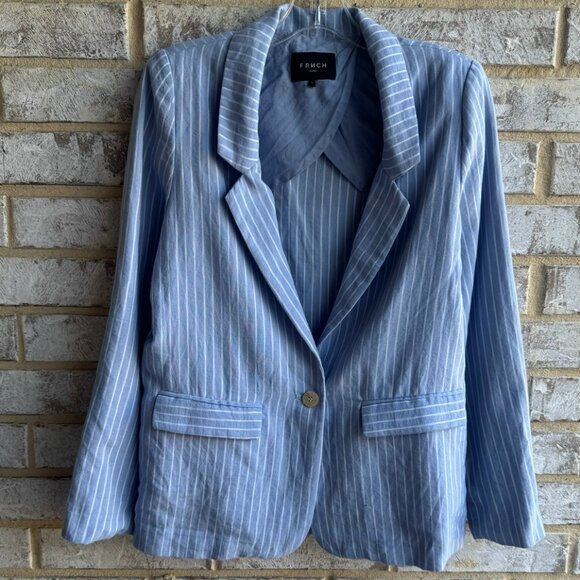 FRNCH Long Sleeve One Button Blue/White Striped Blazer Jacket Women's Size S - Picture 1 of 10